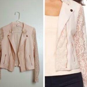 Candies Blush/Pale Pink Long Sleeve Lace Moto Blazer Jacket Size M